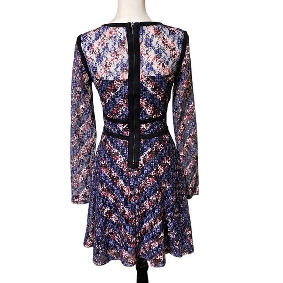 Floral Navy Sheer Long Sleeve Dress Knee Length Piping SZ Small Gothic Ruffle - Picture 5 of 14